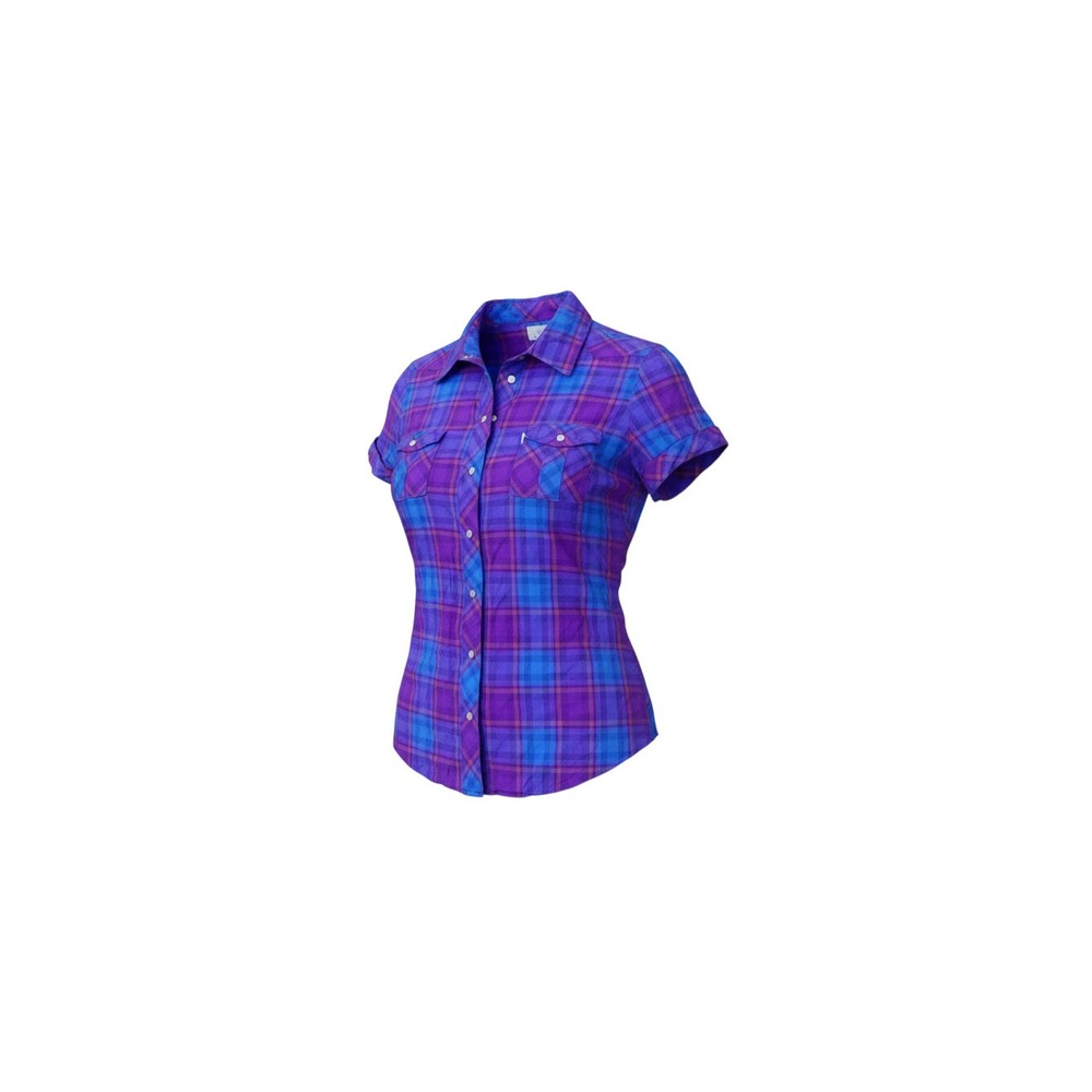 Levi's Button Down Shirt Womens Medium Purple Blue Plaid Short Sleeve Snap Front
